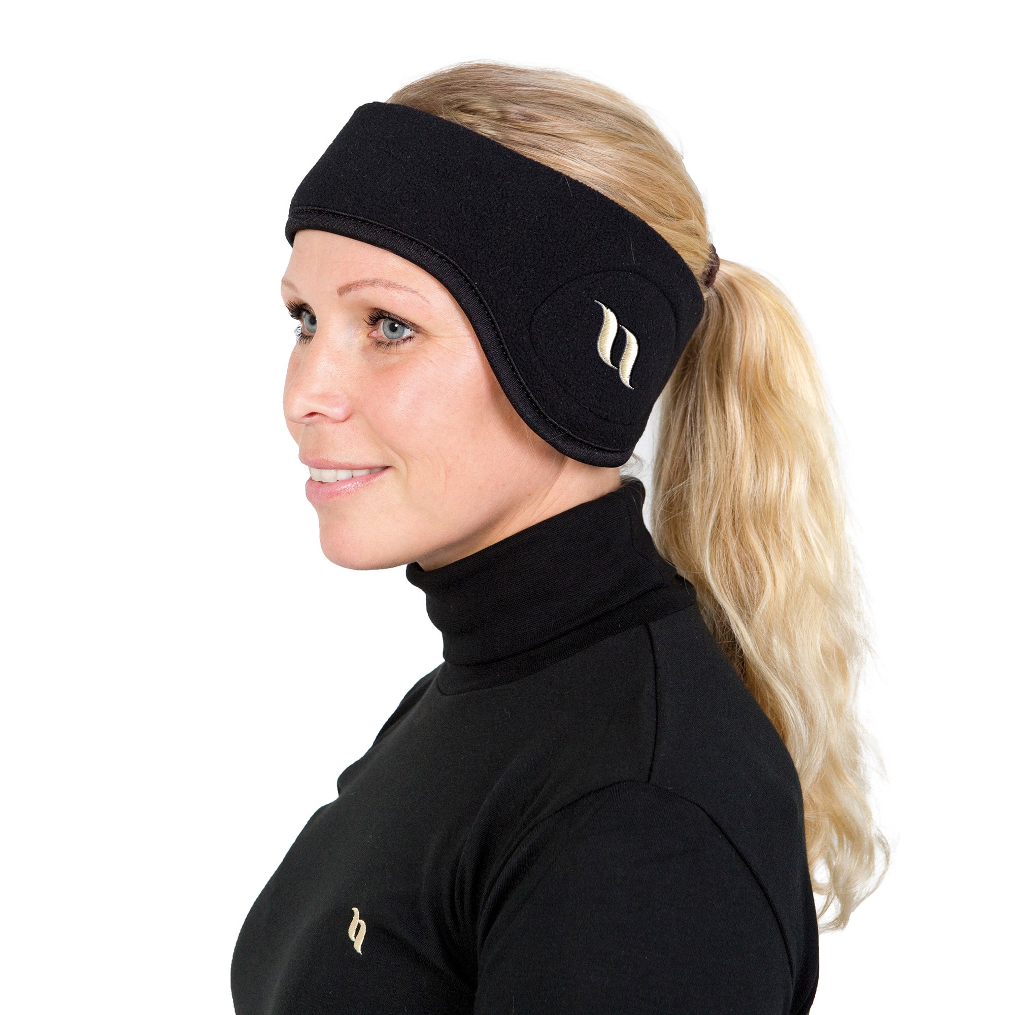 Back on Track fleece headband with logo, lined with Iontex® for warmth, comfort, and moisture-wicking performance