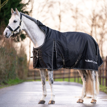 Back on Track Brianna knitted turnout sheet with breathable knit, contoured fit, and infrared fabric for equine comfort