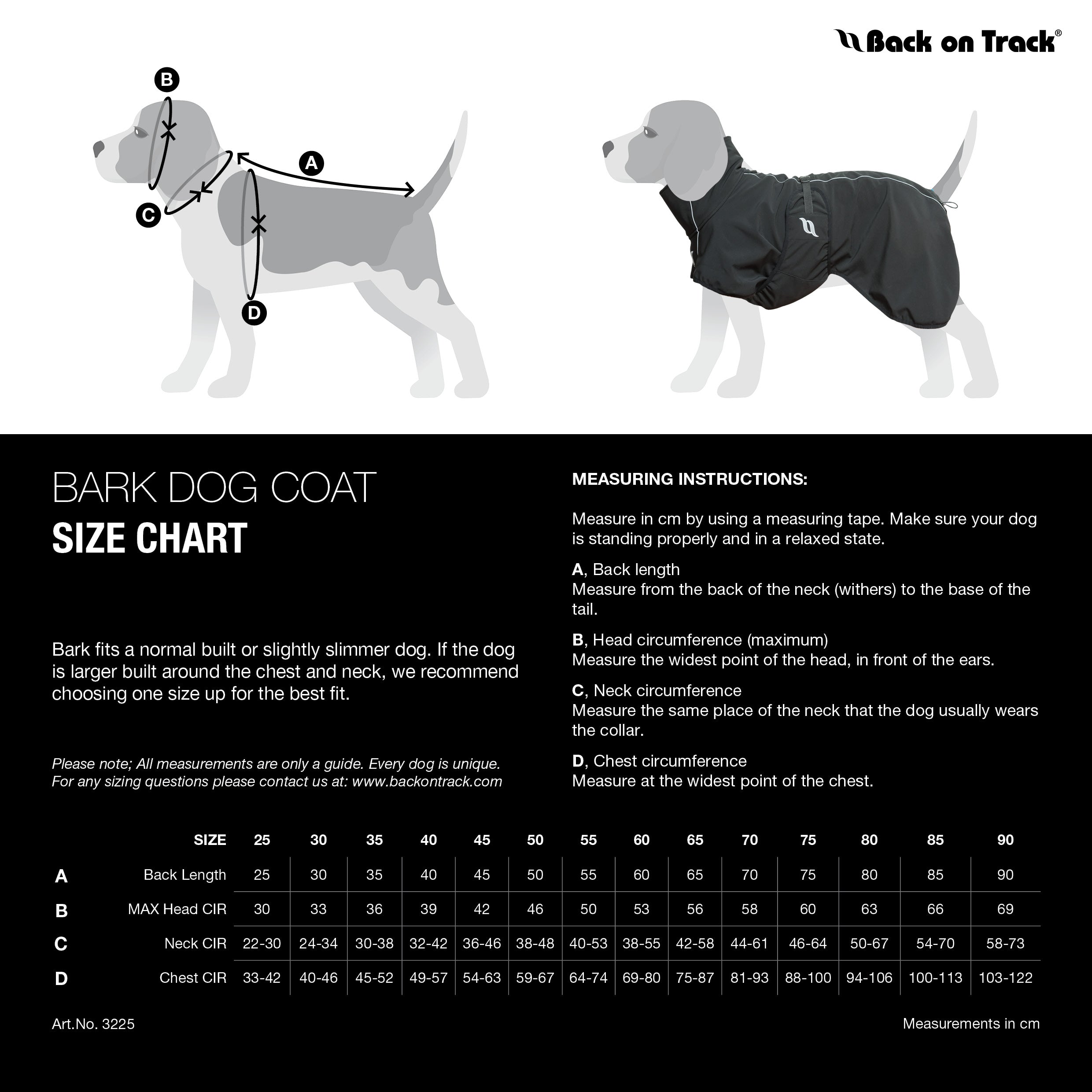 Bark Dog Coat with Iontex®, reflective trim, and ergonomic fit for high tail set dogs' comfort, mobility, and safety