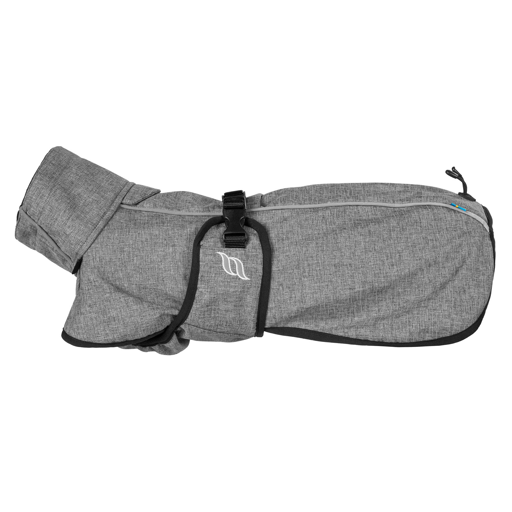 Bark Dog Coat with Iontex®, reflective trim, and ergonomic fit for high tail set dogs' comfort, mobility, and safety