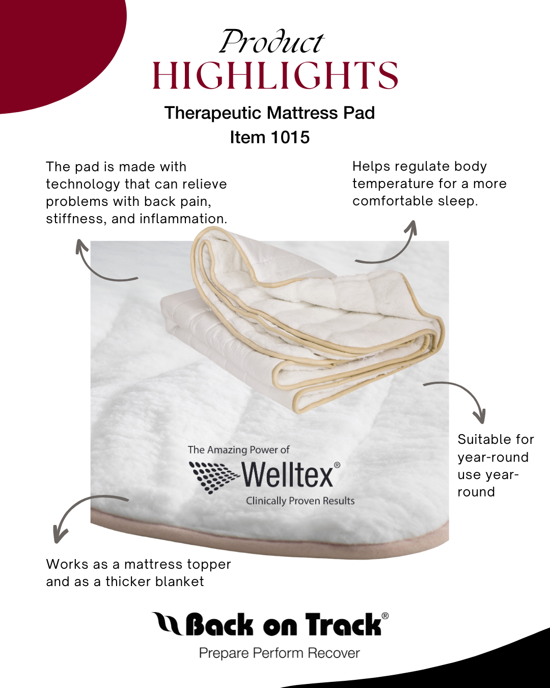 Back on Track mattress pad with infrared technology for restful sleep, muscle recovery, and all-night comfort