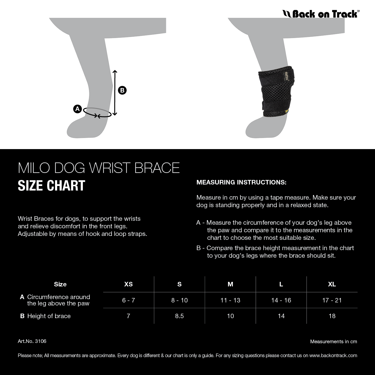 Back on Track Milo Dog Wrist Brace for front leg support, aiding mobility, recovery, and joint stability