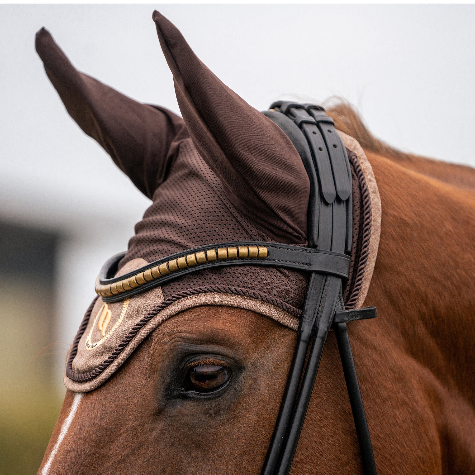 Haze Horse Bonnet with mesh, elastic ears, and Welltex® lining for fly protection, comfort, and elegant style