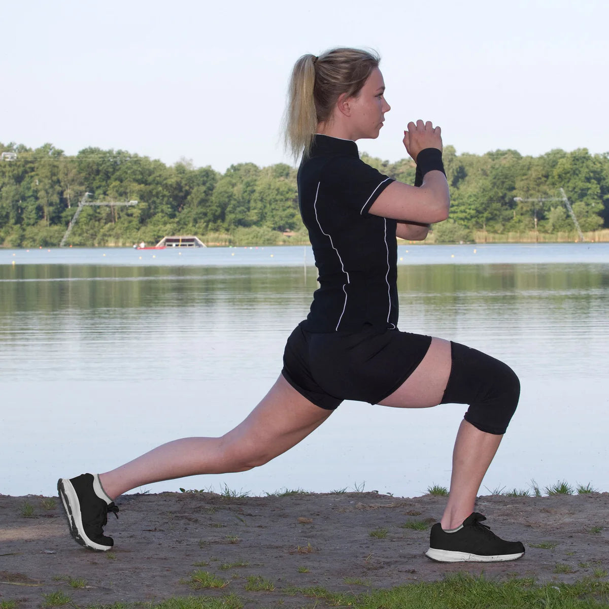 Back on Track knee brace with 4-way stretch and infrared tech for flexible support, comfort, and joint relief