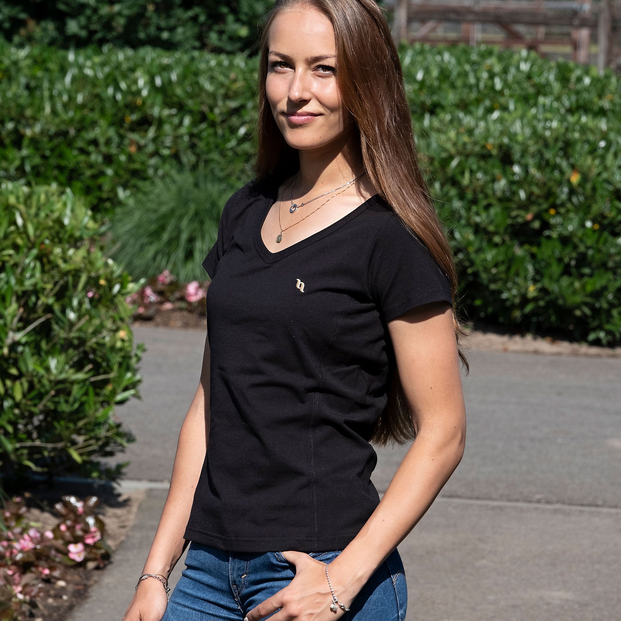 Women's V-Neck Tee with cotton blend, Welltex® tech, and stretch fit for comfort, style, and muscle support