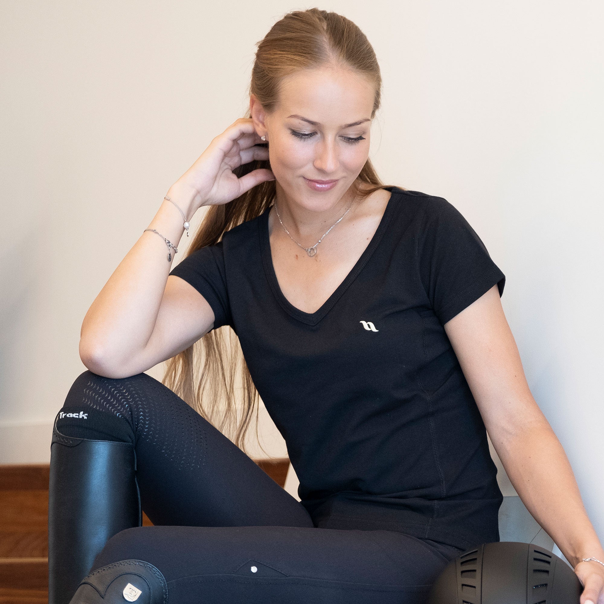 Women's V-Neck Tee with cotton blend, Welltex® tech, and stretch fit for comfort, style, and muscle support